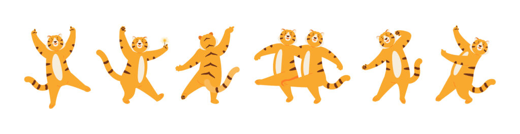 Dancing funny tigers